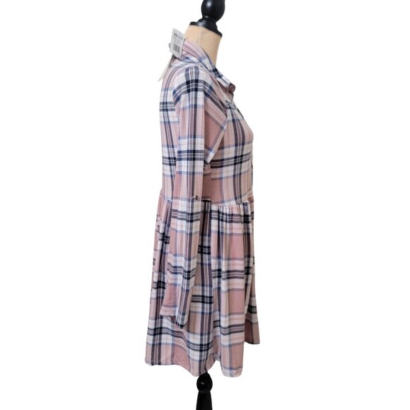 No Comment Size L Babydoll Shirt Dress, Button Front, Plaid Flannel, NEW w/ Tag - Picture 6 of 13